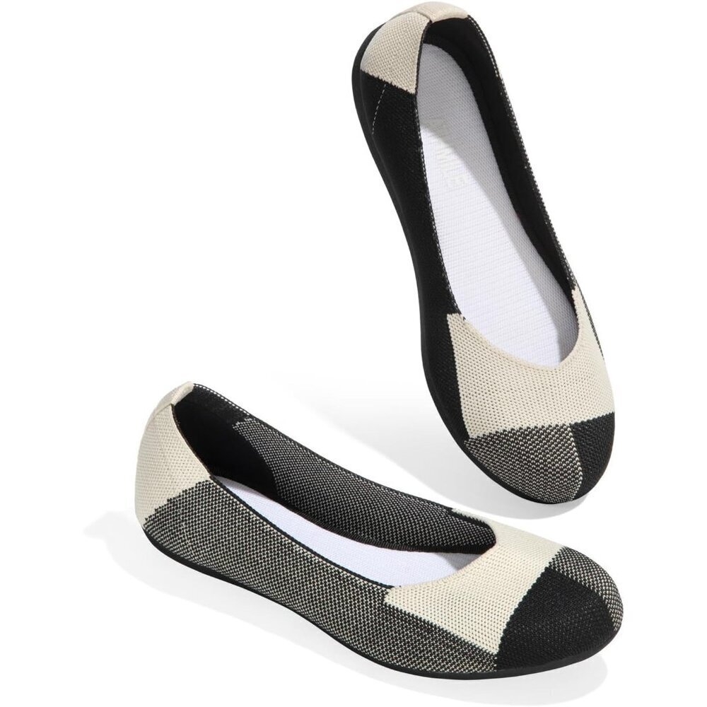 Women's Knit Ballet Black White Flats Round Toe Comfortable Dressy Casual Shoes